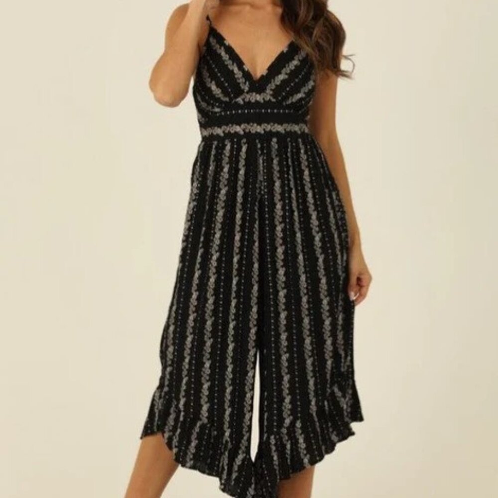 Angie Wide Leg Cropped Rayon Overalls m